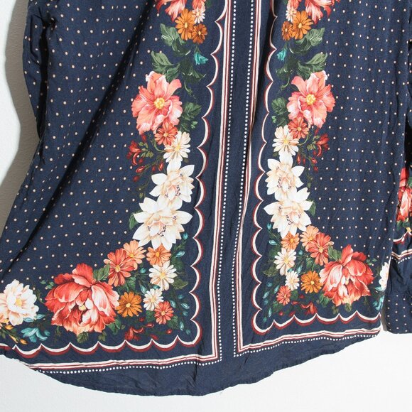 Farm Rio Floral Long Sleeve Shirt Blouse Button Up Floral Polka Dot Sz G / Large - Picture 5 of 15
